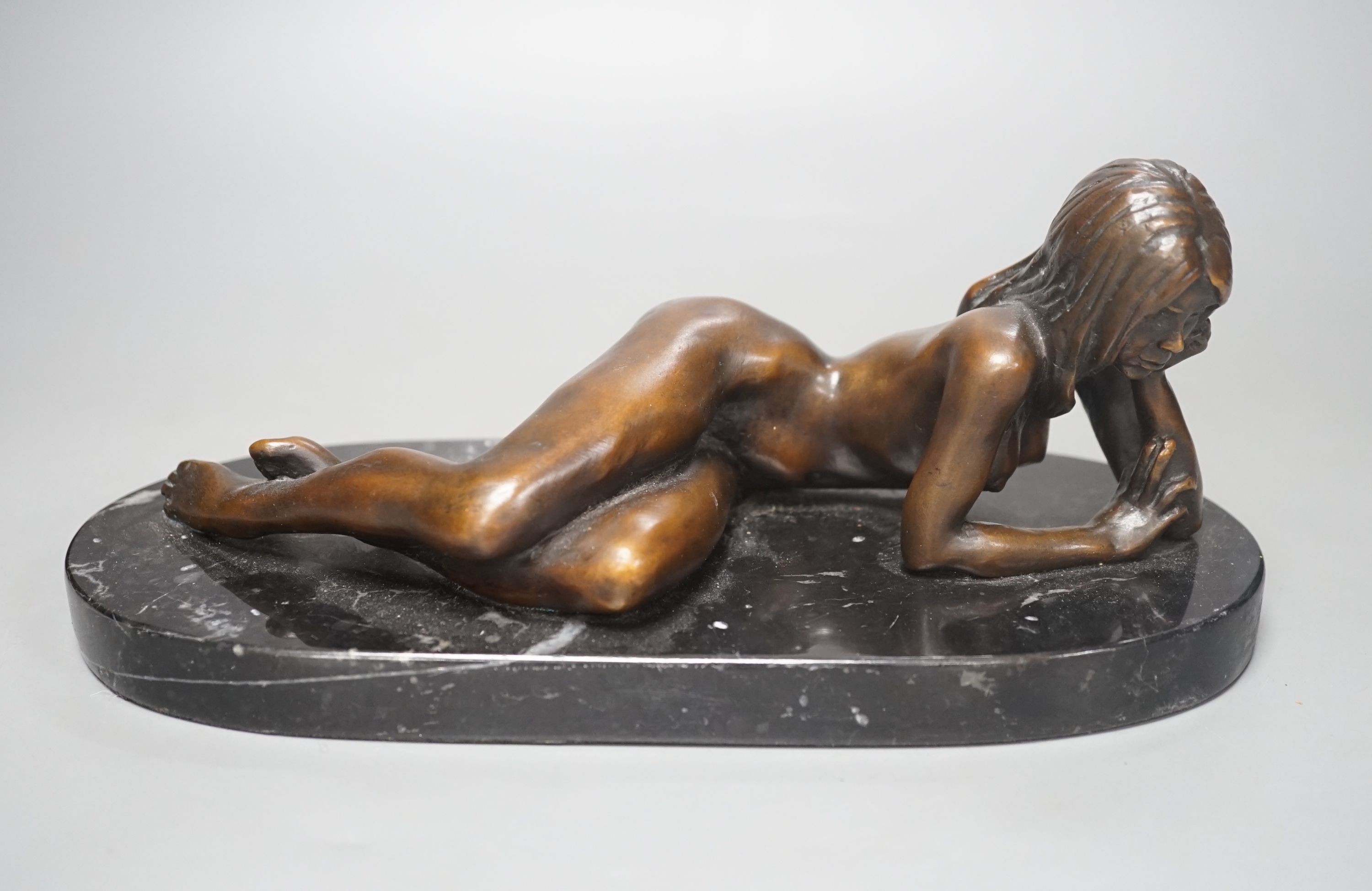 Bronze reclining nude by Ronald Cameron - 26cm long